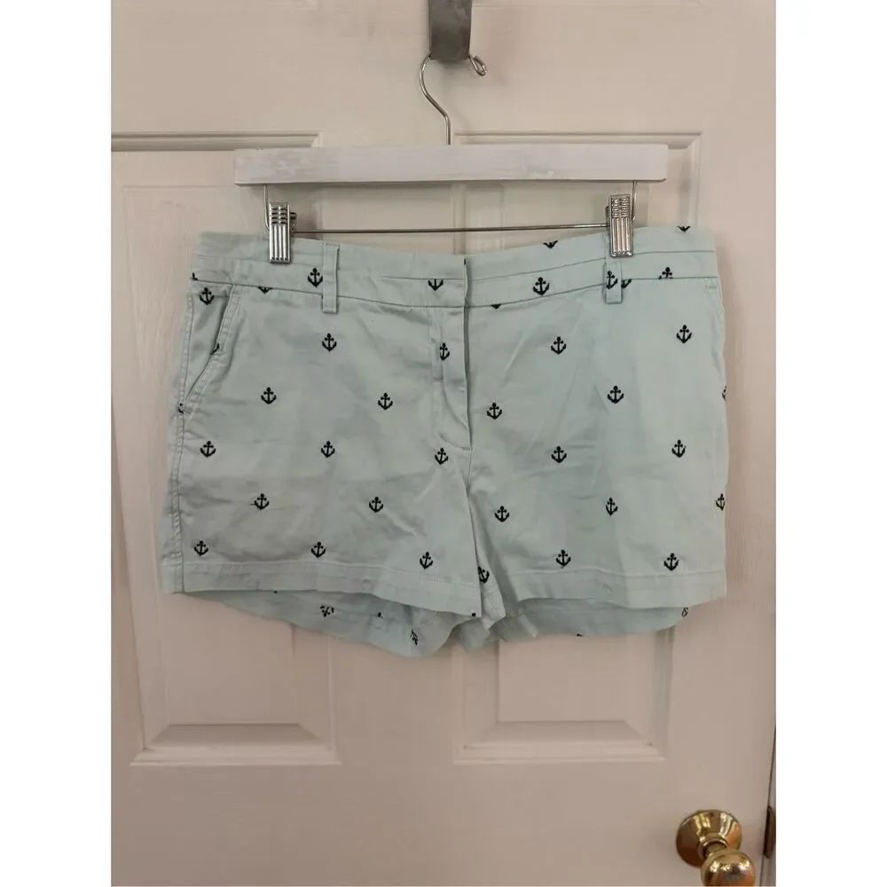 British Khaki Light Blue Anchor Embroidered Nautical Chino Shorts sz 12